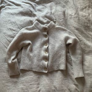 light grey Everlane Alpaca cardigan